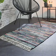 Andiamo Multi - handgewebter Flickenteppich Boho aus 100% Baumwolle, waschbarer Teppich und Läufer für Wohnzimmer, Flur & Küche, 70 x 140 cm