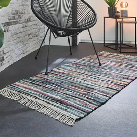 Andiamo Multi - handgewebter Flickenteppich Boho aus 100% Baumwolle, waschbarer Teppich und Läufer für Wohnzimmer, Flur & Küche, 70 x 140 cm