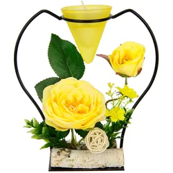 Teelichthalter I.GE.A. "Rose", gelb, B:17cm H:19cm, Kerzenhalter, Metall Glaseinsatz Teelichtkerze Kunstblumen Kerzenständer Advent 3D