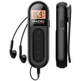 Tekoo Mini FM Taschenradio mit Clip, Akku, USB-C & Kopfhörer Radio (Senderspeicher, FM-Tuner, Digitaler Empfang, Automatischer Sendersuchlauf, DSP-Chip, Taschenformat, 300mAh Akku, Hintergrundbeleuchtung) schwarz