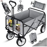 Kesser KESSER® Bollerwagen faltbar Handwagen Transportkarre Gerätewagen inkl. 2 Netztaschen & Cover klappbar PVC-Reifen bis 80 kg Tragkraft transportwagen Gartenanhänger ohne Dach