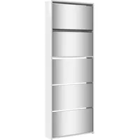 VidaXL Schuhschrank mit Spiegel 5 Fächer Hochglanz-Weiß 63x17x169,5 cm