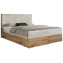 MKS Meble Boxspringbett 180x200 mit Bettkasten, Polsterbett 180x200 mit Matratze H4, Boxspringbett 180x200 mit Kopfteil, Boxspringbett mit Massivholz - Nessi... - Beige