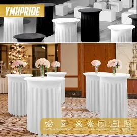 luxuskollektion 2er-Set Weiße Stehtisch Hussen Stretch Tischdecke Runder