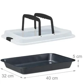 Relaxdays Backblech mit Deckel, 3in1 Kuchen Transportbox, BxT 40,5x32,5 cm, hoher Rand, Kuchenblech rechteckig, schwarz