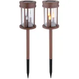 GLOBO 2er Set LED Solarleuchte, Feuer-Effekt, rostfarben, 3in1, 12 cm,