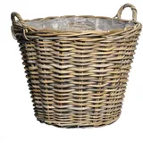 Spetebo Rattan Pflanzkorb natur mit Henkeln - 42 cm - Weide Blumenkorb mit Folie - Garten Deko Flechtkorb Gartenkorb Weidenkorb Übertopf geflochten