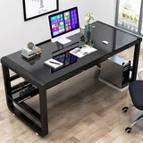 GLMGBP Computertisch aus gehärtetem Glas mit Ablageflächen, moderner, einfacher Arbeits- und Schreibtisch mit Bücherregal, PC-Laptoptisch, Gaming-Schreibtisch (120 x 60 x 75 cm, schwarz)