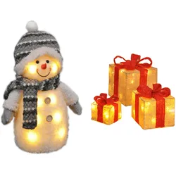 Gravidus Weihnachtsdekoration Set Deko Schneemann und beleuchtete Geschenkboxen