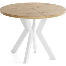 WFL GROUP Runder Ausziehtisch 80-130 x 77 cm Eiche Artisan Hellbraun