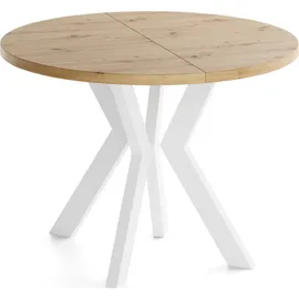 WFL GROUP Runder Ausziehtisch 80-130 x 77 cm Eiche Artisan Hellbraun
