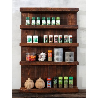 Dekorie Gewürzregal aus Holz - für die Wand oder stehend - Braun - 5 Stellflächen - 90 x 60 x 12 cm - Massivholz