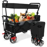 HOMELUX Bollerwagen faltbar mit Dach Handwagen Transportwagen klappbar Vollgummi-Reifen | bis 80 kg | nutzbar als Gartenwagen, Handwagen & Transportwagen, Schwarz