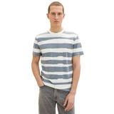TOM TAILOR Herren T-Shirt ALLOVER PRINTED Regular Fit Blau Blau Stripes Beige Base, M