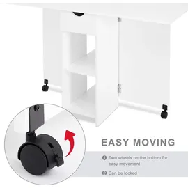 Mondeer Esstisch Klappbarer Küchentisch mit 1 Schublade und zwei Lagerregalkonsolen Esszimmertisch Kaffeetisch mit verstellbaren Füße - Weiß