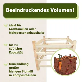 NATIV Holzkomposter 100x100x80 cm, Komposter mit Stecksystem, Gartenkomposter