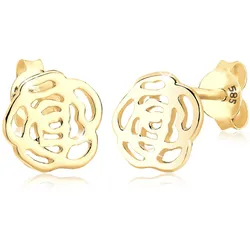 Paar Ohrstecker ELLI PREMIUM "Rose Blume Blüte Sommer 585 Gelbgold", gold, Ohrringe, Damen, OneSize, ohne Stein, Gelbgold 585