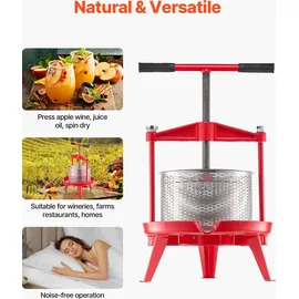 Vevor Obstweinpresse Obstmühle Apfelmühle (9 L), Edelstahlkorb mit dreieckiger Struktur, manueller Entsafter, manuelles Mahlwerk, Apfelweinpresse Traubenpresse mit T-Griff für Küche Zuhause