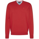 BUGATTI V-Ausschnitt-Pullover, aus atmungsaktiver Baumwolle und mit Logo-Stickerei, rot