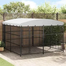 vidaXL Outdoor-Hundezwinger mit Überdachung 300 x 300 x 210 cm Stahl Schwarz