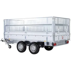 PKW-Anhänger STEMA "Rückwärtskipper 2,7 t", silber (silberfarben), KFZ-Anhänger, inkl. E-Hydraulikset und Gitteraufsatz