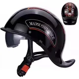 Retro Motorrad Halbhelme, Schwalbenschwanz-Design Motorrad-Helm, DOT/ECE-Zulassung Halbschalenhelm, Roller Helm mit Visier Einstellbar Schnellverschluss-Gurt, für Cruiser Chopper