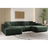 Kaiser Möbel Ecksofa, Eckcouch U form, Wohnzimmer Couch Large 342cm SIENA stoff Poso Grün