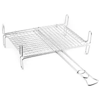 HOME 8446437 Doppelter Grillrost mit Griff und Füßen, Stahl