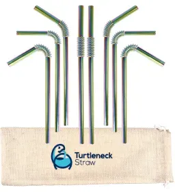 Turtleneck® Straw Edelstahl Strohhalm flexibel bunt, Set, Trinkhalm aus zertifiziertem Edelstahl für vielseitige Einsatzmöglichkeiten, 1 Set = 8 Trinkhalme, 1 Bürste