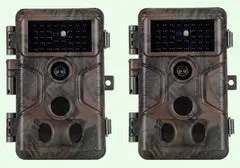 2tlg.Wildkameras 64MP 1296p Video mit Audio und Bewegungsmelder Nachtsicht max. Entfernung bis 100Füße, 0,1s Trigger Geschwindigkeit, Wasserdicht IP66 - A323