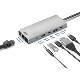 Act USB-C 4K / 8K 30Hz Docking-Station für 1 HDMI-Monitor, 2.5 Gigabit-Ethernet, USB-C 10Gbps, USB-A 10Gbps, 3.5mm Audio, PD Pass-Through