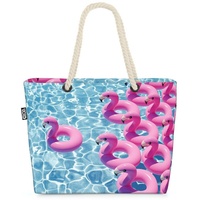 VOID Strandtasche (1-tlg), Swimming Pool Flamingos Beach Bag Pool Flamingo Sommer Wasser schwimmen rosa bunt