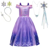 Lito Angels Prinzessin Elsa Kostüm Lila Kleid mit Zubehör für Kinder Mädchen, Eiskönigin Schneekönigin 2 Verkleidung Größe 2-3 Jahre 98