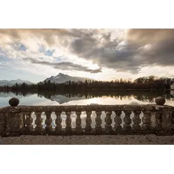 Fototapete PAPERMOON "Balkon mit Landschaft", bunt, B:3,00m L:2,23m, Vlies, Tapeten