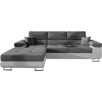 MOEBLO Ecksofa ALVARO, Eckcouch mit Bettfunktion Couch L-Form Polstergarnitur Wohnlandschaft Polstersofa mit Ottomane Couchgranitur Sofa, mit Schlaffunktion und Bettkasten, - (BxHxT): 280x90x205 cm grau|weiß