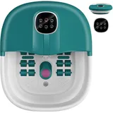 HOMASIS 500W Fußbad mit Massage & Heizung, faltbares Fußmassagegerät Fußsprudelbad mit Massagerollen, Bimssteinen, Elektrisches Fussbad 41/43/45°C, Fußbadewanne Timer 20/60 Minuten (Türkis)