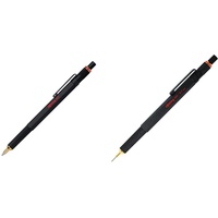 rOtring 800 Kugelschreiber | mittlere Spitze | Schwarze Tinte | Silberfarbener Schaft | nachfüllbar & 800 Druckbleistift mit Einzug | 0,7 mm | Schwarz