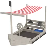 Sandbox Avec Pare-soleil Design Bateau Pirate, Inclut Set De Jeu Pour Cuisine Enfant, Bois Massif, Gris, 180 X 103 X 144,5 Cm