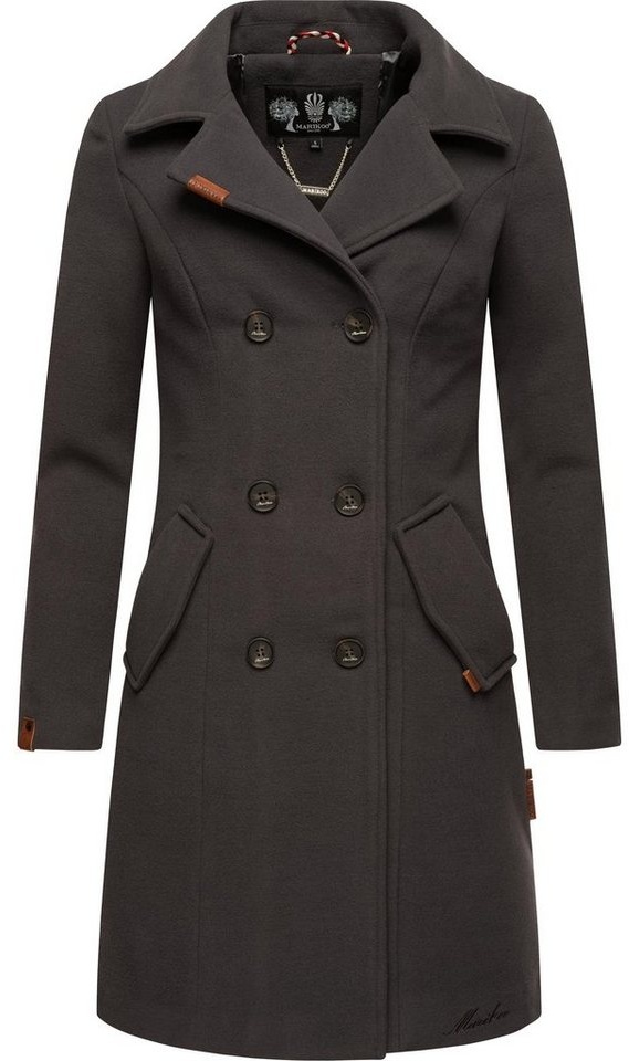 Marikoo Wintermantel Nanakoo edler Damen Trenchcoat in Wollmantel-Optik grau XL (42)