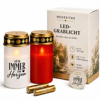 Grablichter LED mit Batterie – Grabkerze LED wetterfest für draußen, bis zu 6 Monate Leuchtdauer, Friedhofskerze mit Flackereffekt, Gedenkkerze inkl. Sticker zur Gestaltung | Neutral oder Schriftzug