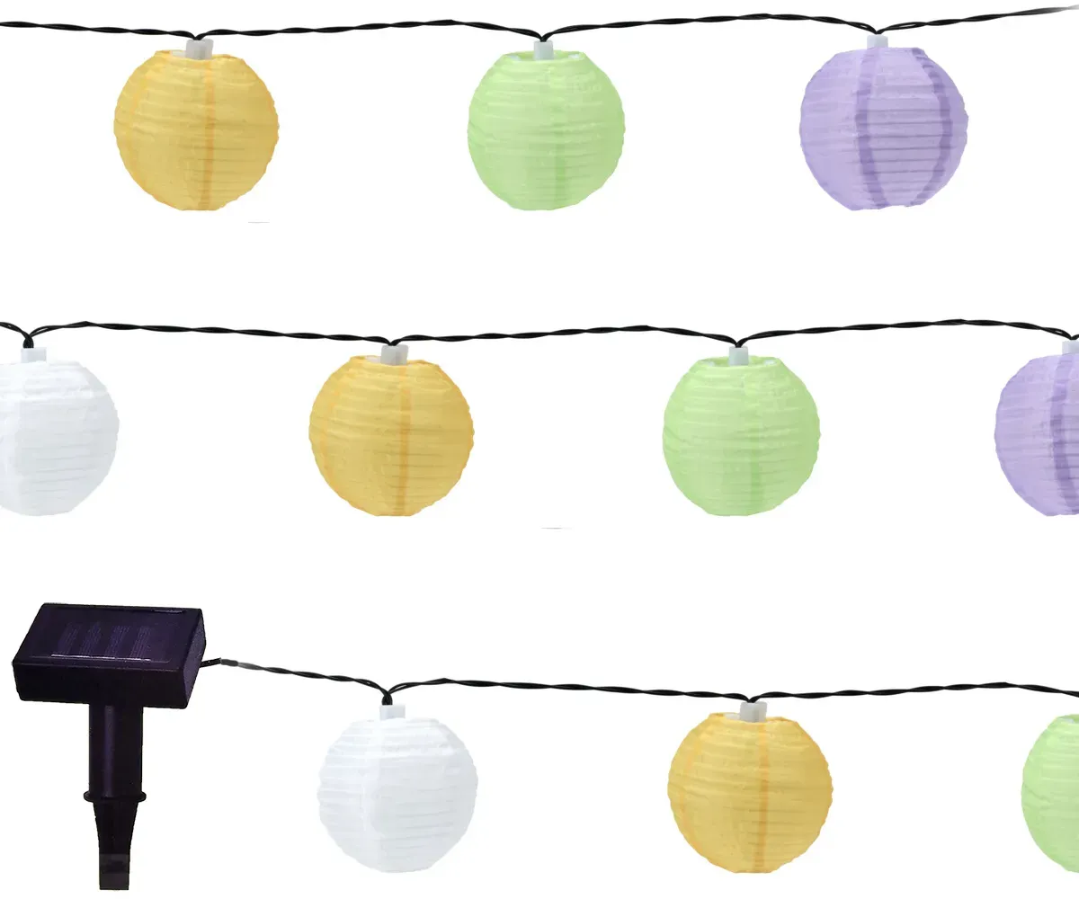 Solar Lampion Lichterkette 2,7m Bunt - 10 wetterfeste Lampions Ø 7,5 cm Gartendeko