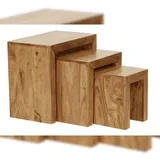 KADIMA DESIGN 3er Set Satztisch MUMBAI Massiv-Holz Wohnzimmer-Tisch Landhaus-Stil Beistelltisch dunkel-braun