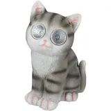 Relaxdays Gartenfigur Katze mit Solaraugen, - grau