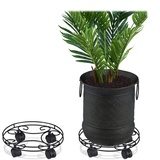 Relaxdays Pflanzenroller, 2er Set, rund, innen & außen, Bremse, Rolluntersetzer für Blumentopf bis 28cm, Metall, schwarz,