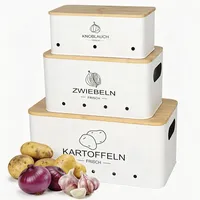Otauoaea 3er Set Kartoffel Aufbewahrungsbox Weiß - Rechteckiger - Kartoffel Zwiebel Knoblauch Aufbewahrung - Belüfteter Zwiebeltopf & Knoblauchtopf mit Deckel
