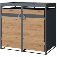 ML-Design Mülltonnenbox 2er Pflanzdach 132x80x116,3cm Anthrazit-Eiche