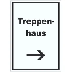 HB-Druck Treppenhaus Aufkleber mit Text und Richtungspfeil rechts Stufen steigen hochkant A5 (148x210mm)