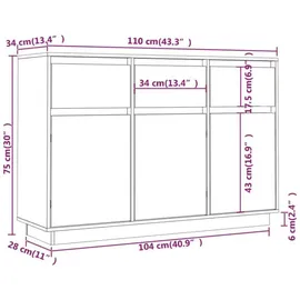 vidaXL Sideboard 110x34x75 cm Massivholz Kiefer