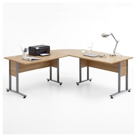 Lomadox Schreibtisch COLUMBUS-10, Büro-Winkelschreibtisch 120x120cm in Alteiche Nb. - : 200x75x200 cm weiß