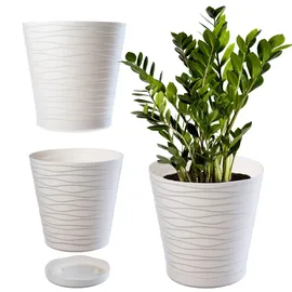 Kadax Blumentopf mit Untersetzer, Pflanzkübel für Innen, Leichter Blumenkübel, Pflanztopf aus Kunststoff, runder Übertopf für Blumen, Pflanzen, Haus, Pflanzgefäß (13cm, Creme)